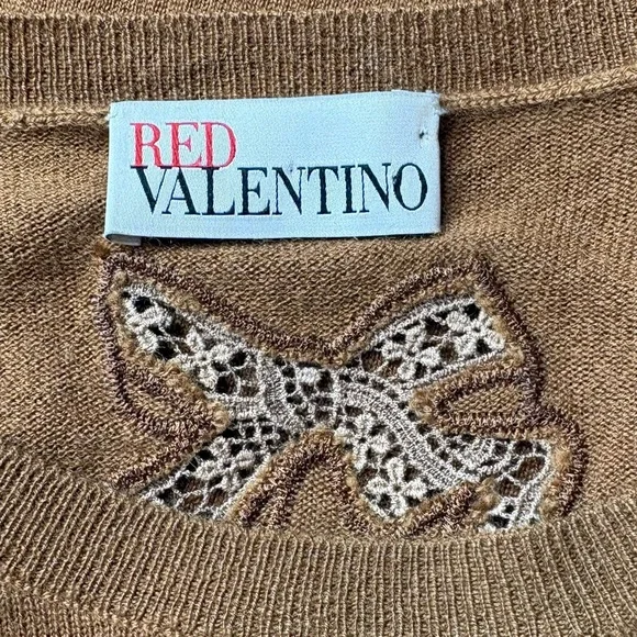 RED VALENTINO Cashmere Silk Bow Back Sweater Camel Luxury Designer Knit XS - Picture 4 of 7